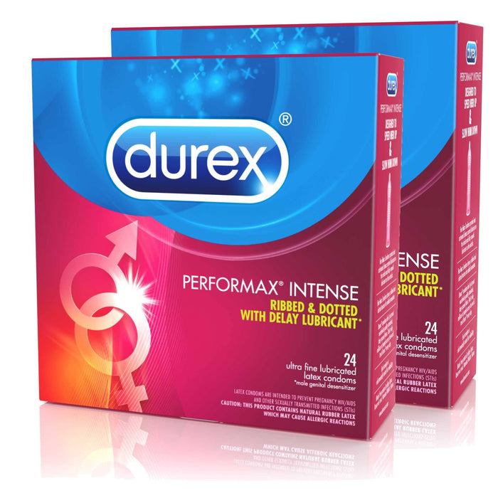 Durex Condom Performax Intense Natural Latex Condoms, 48 Count - Ultra Fine, Ribbed, Dotted with Delay Lubricant Condom Durex 