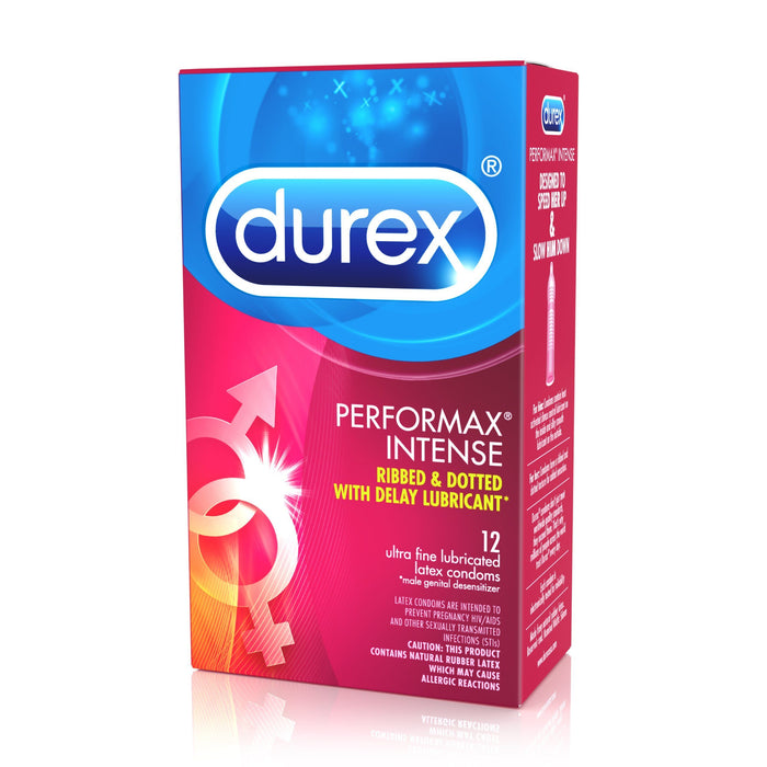 Durex Condom Performax Intense Natural Latex Condoms, 12 Count - Ultra Fine, ribbed, dotted with delay lubricant Condom Durex 