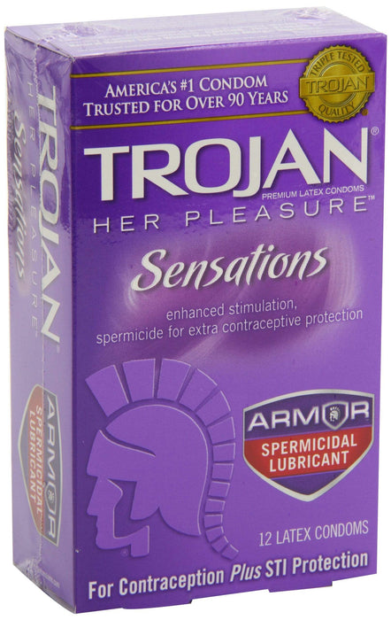 Trojan Her Pleasure Sensations Spermicidal Condoms, 12 Count Condom Trojan 
