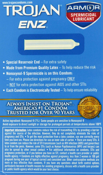 Trojan Condom ENZ Spermicidal, 12 Count Condom Trojan 