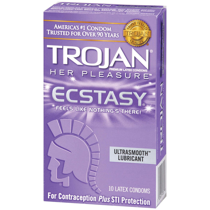 Trojan Her Pleasure Ecstasy Ultrasmooth Lubricant,10-count Condom Trojan 