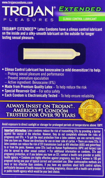 Trojan Extended Climax Control Lubricated Condoms, 12 Count Condom Trojan 