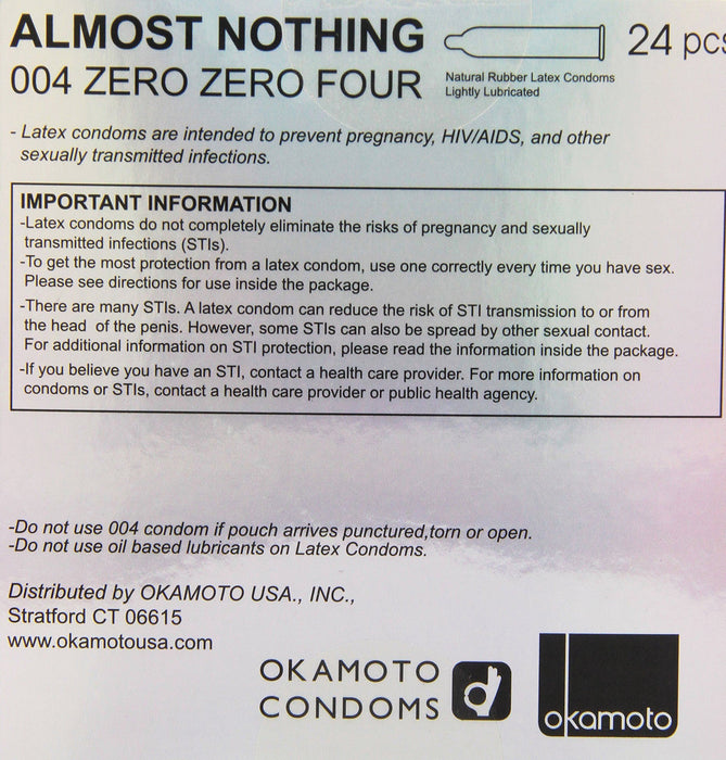 Okamoto 0.04 mm Zero Zero Four Condoms 24 pack Condom OKAMOTO 