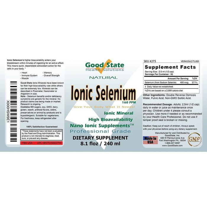 Good State Liquid Ionic Selenium (96 servings at 400mcg, plus 2 mg fulvic acid - 8 fl oz) Supplement GoodState 