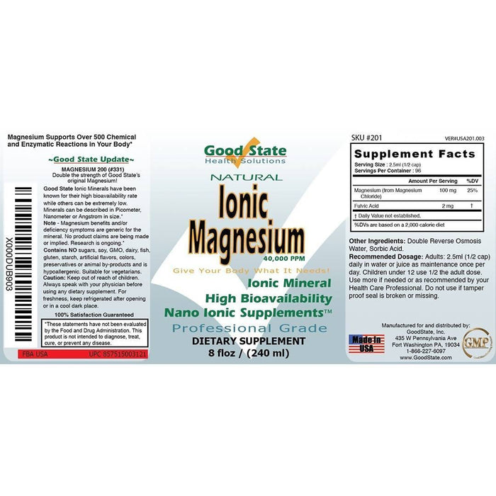 Good State Liquid Ionic Magnesium (96 servings at 100 mg elemental, plus 2 mg fulvic acid - 8 fl oz) Supplement GoodState 