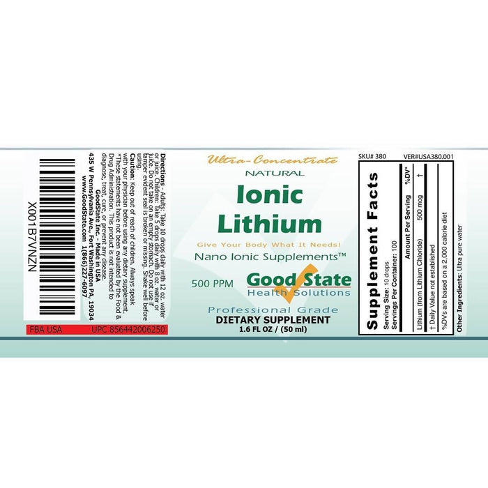 (Glass Bottle) Good State Liquid Ionic Lithium Ultra Concentrate (10 drops equals 500 mcg - 100 servings per bottle) Supplement GoodState 