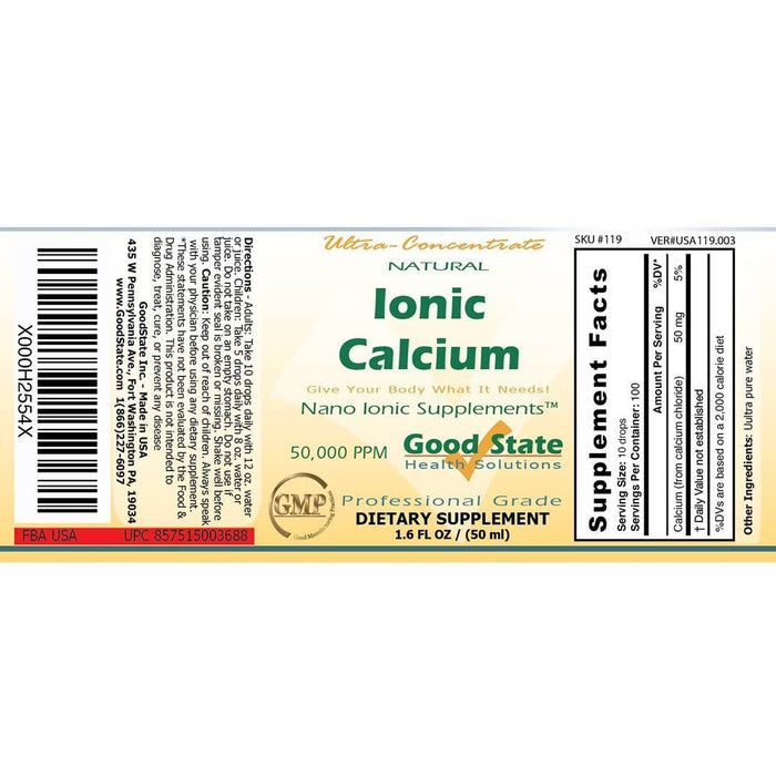 Good State Liquid Ionic Calcium Ultra Concentrate (10 drops equals 50 mg - 100 servings per bottle) Supplement GoodState 