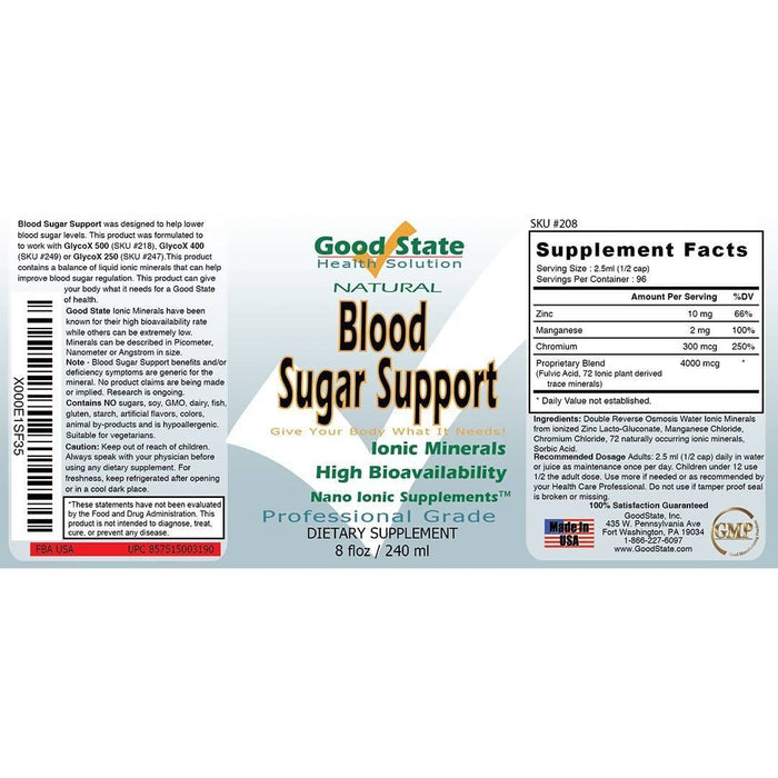 Good State Liquid Ionic Minerals - Blood Sugar Support - (96 day supply - 8 fl oz) Supplement GoodState 
