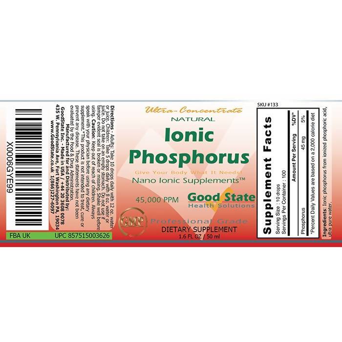 Good State Liquid Ionic Phosphorus Ultra Concentrate (10 drops equals 45 mg - 100 servings per bottle) Supplement Good State 