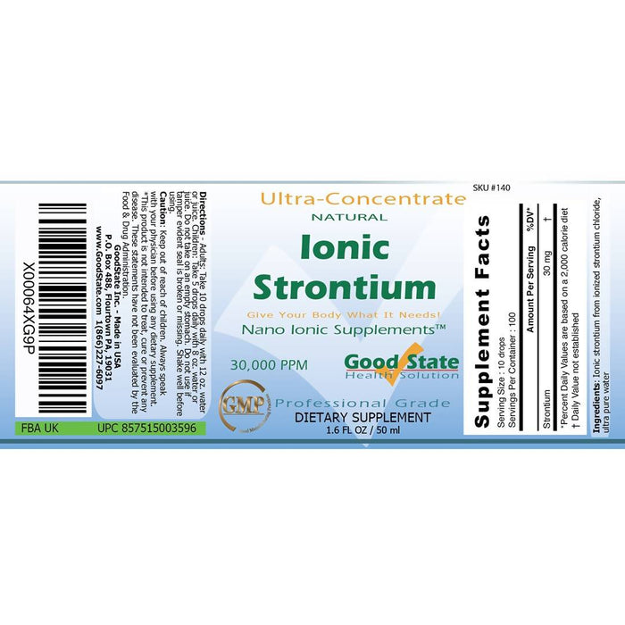 Good State Liquid Ionic Strontium Ultra Concentrate (10 drops equals 30 mg - 100 servings per bottle) Supplement Good State 