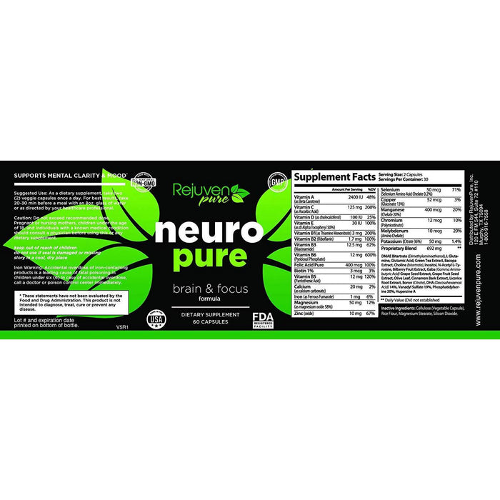 Neuro Pure Brain & Focus Formula Supplement RejuvenPure 