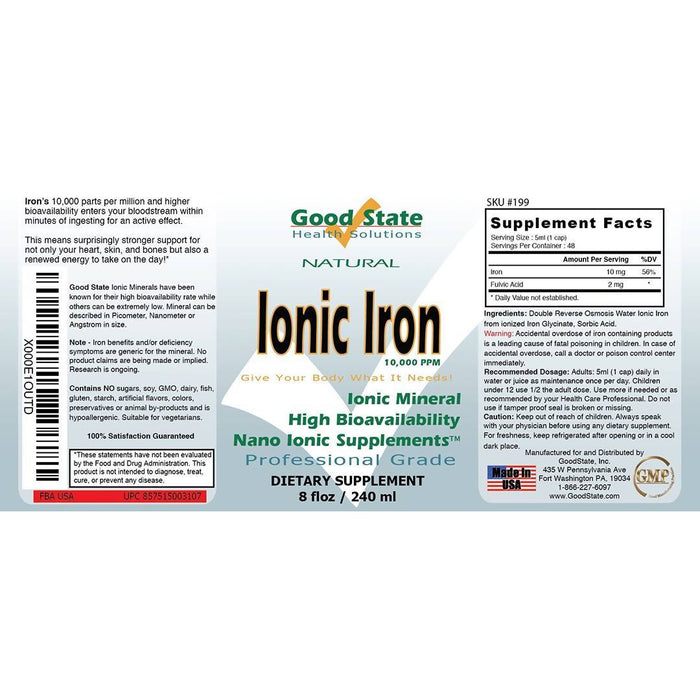 Good State Liquid Ionic Iron (48 servings at 10mg, plus 2 mg fulvic acid - 8 fl oz) Supplement Good State 