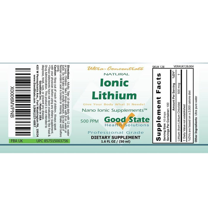 Good State Liquid Ionic Lithium Ultra Concentrate (10 drops equals 500 mcg - 100 servings per bottle) Supplement GoodState 
