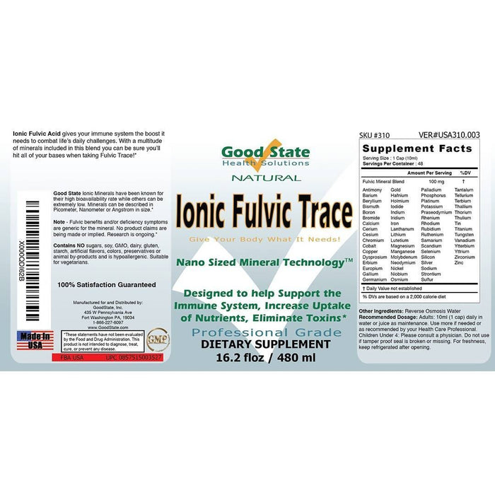 Good State Liquid Ionic Trace Minerals with Fulvic Acid (48 servings - 16 fl oz) Supplement GoodState 