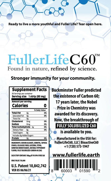 BioActiveC60 Carbon 60 (C60) Strips BUY 3 GET 10% (SAVE $10.80) One-Time Supplement FullerLifeC60 