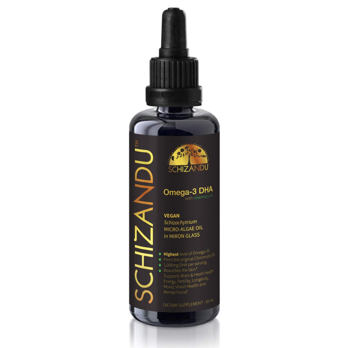 The Most Potent, Purest Algae Oil (Omega-3, Vegan DHA Algal Extract, with Rosemary) Supplement Schizandu Organics 